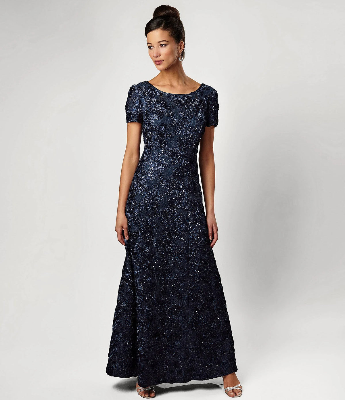 Petite Sequined-Lace Rosette-Rose Gown N247847