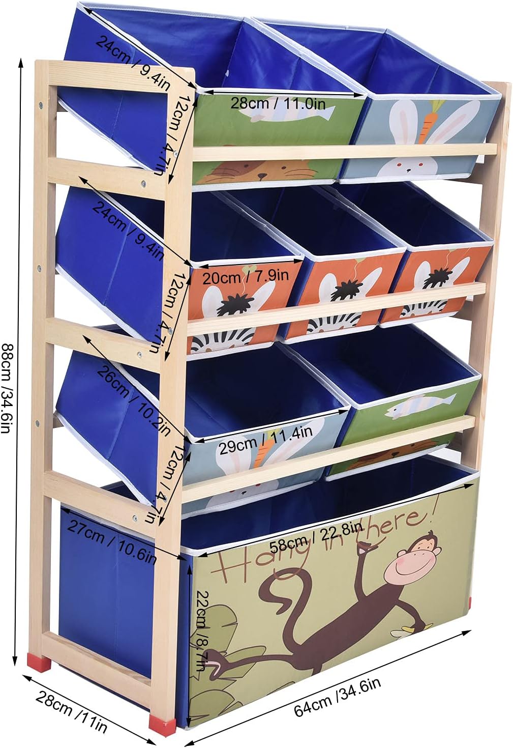 Toy Storage Cabinet with 8 Removable Fabric Bins X18585