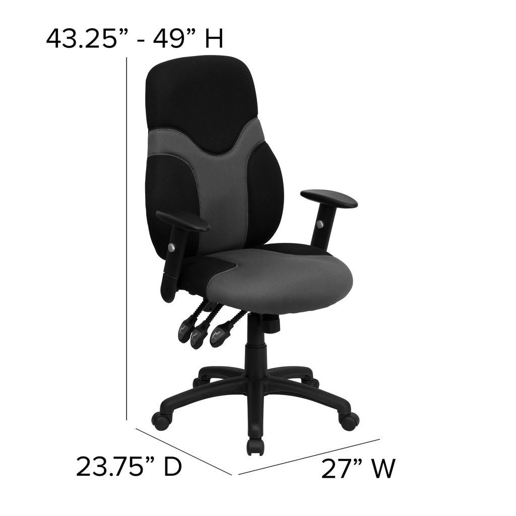 Black and Gray Mesh Swivel Task Office Chair with Adjustable Arms M231341
