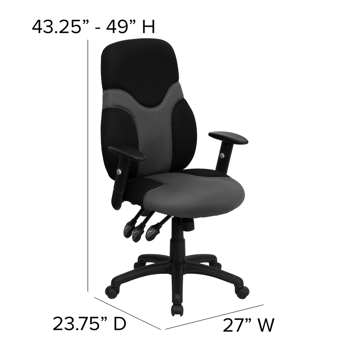 Black and Gray Mesh Swivel Task Office Chair with Adjustable Arms M231341