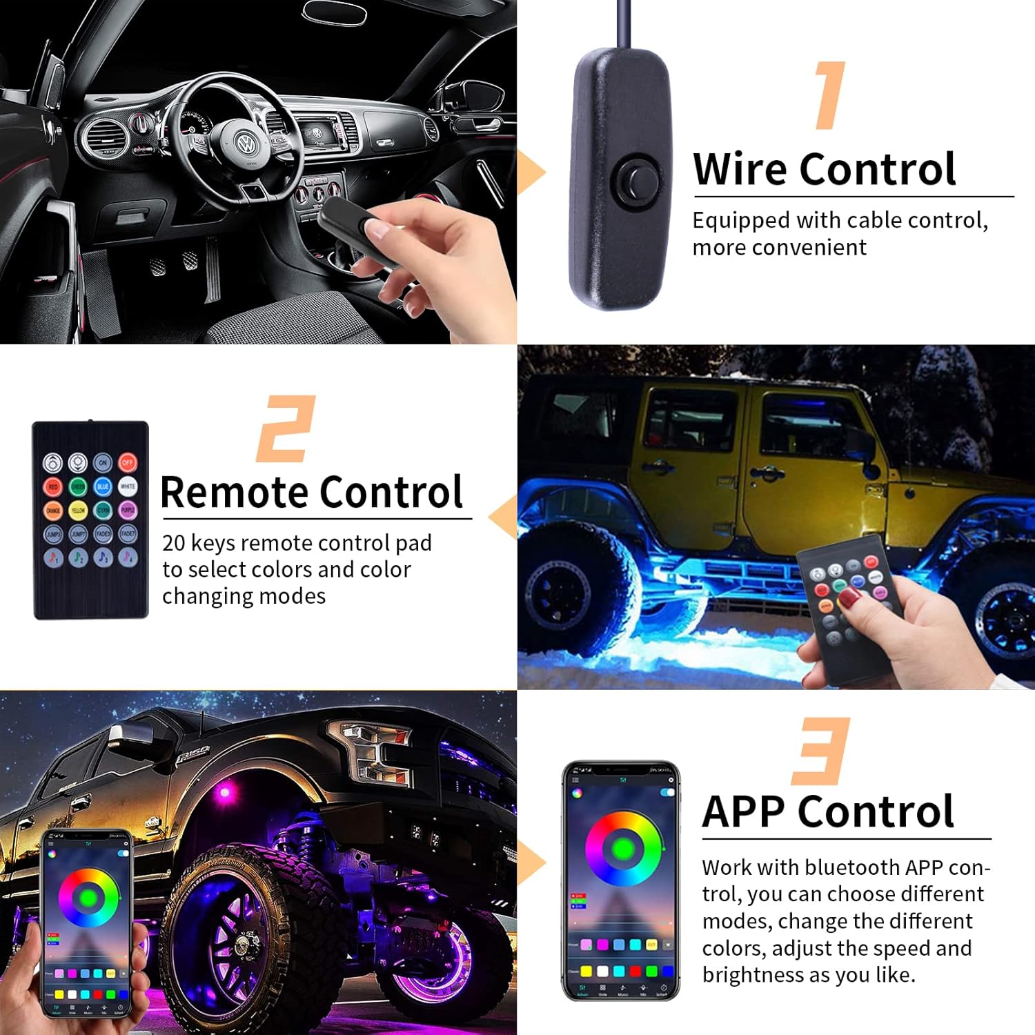 RGB LED Rock Lights Multicolor Underglow Light Kit 6 Pods Pack of 2 U697412