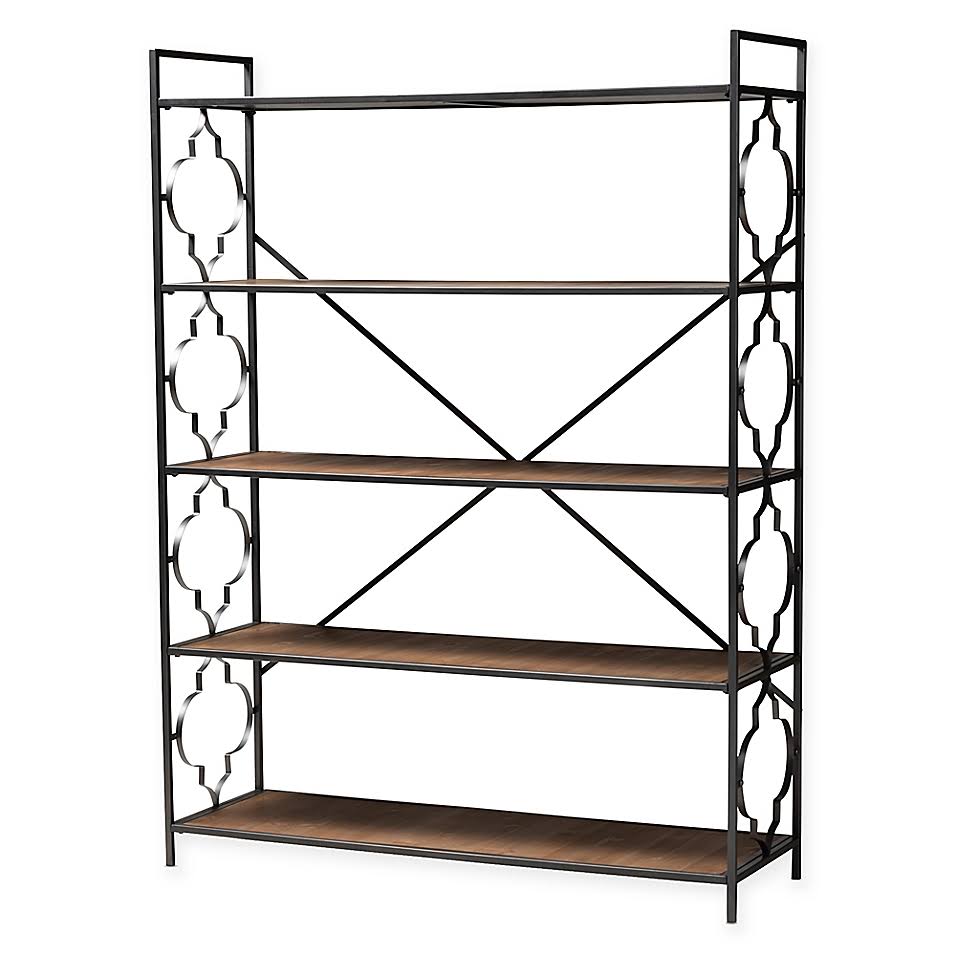 5-Shelf Metal and Wood Bookcase in Black/Oak P5734