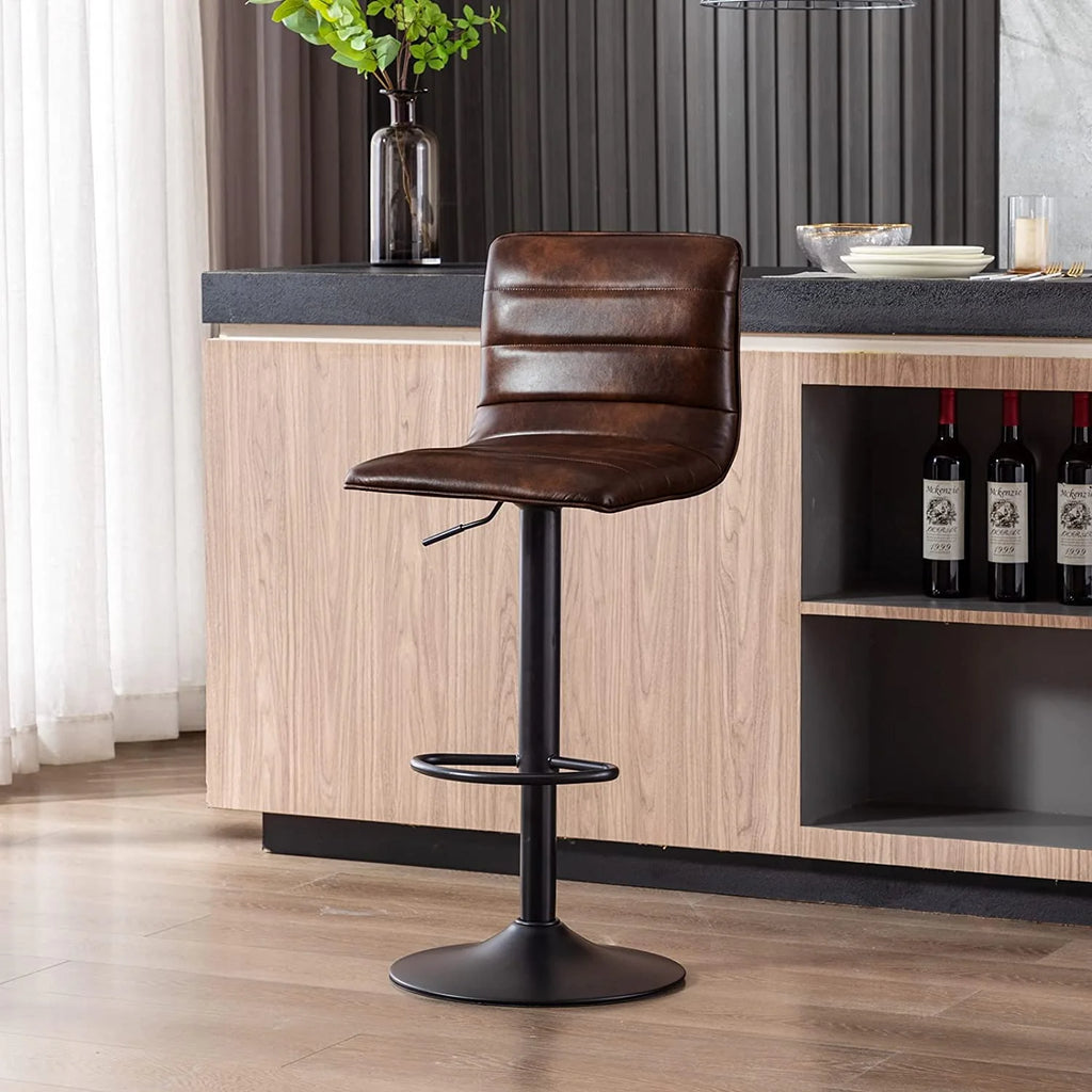 Brown Leather Swivel Adjustable Bar Stool with Back D5429