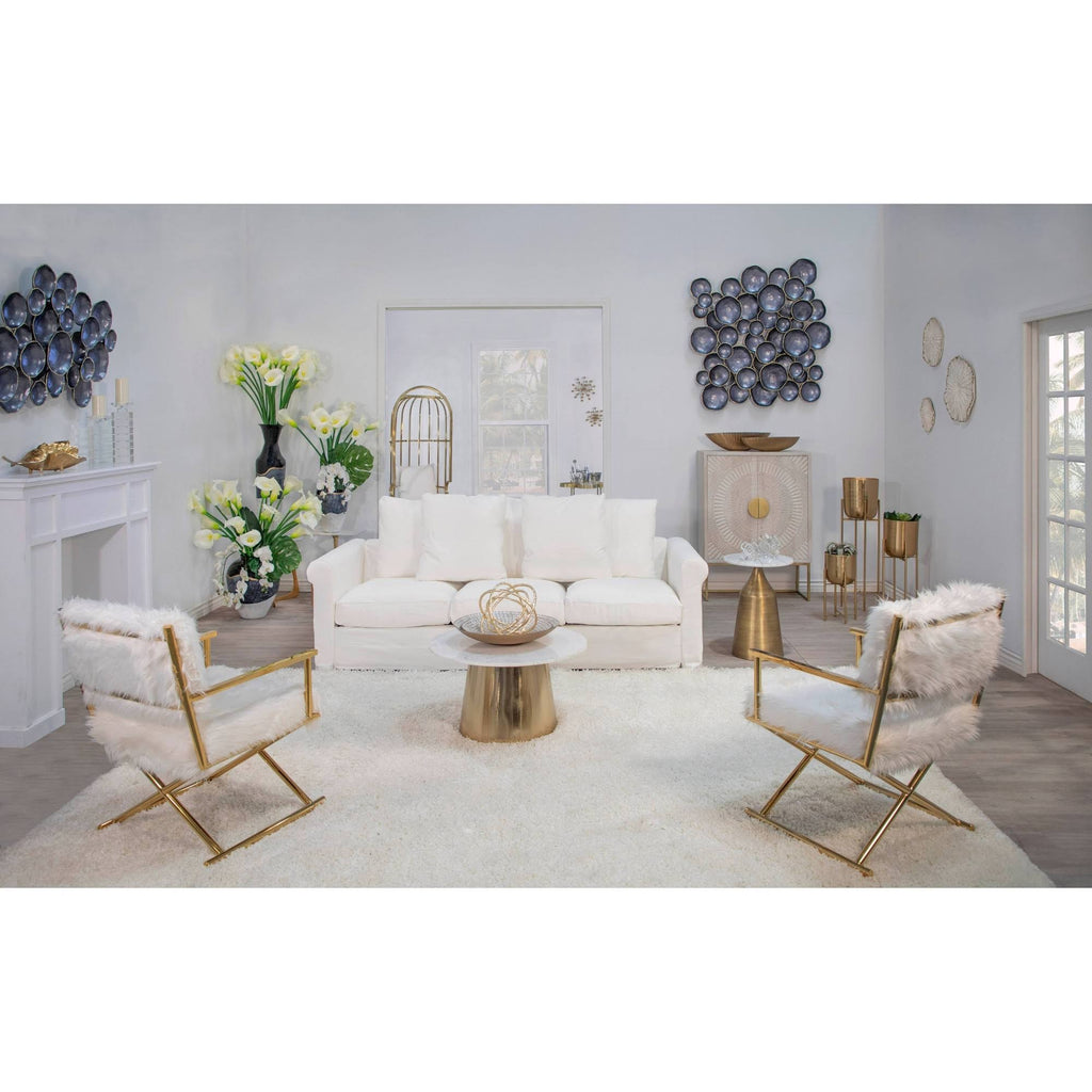 White Marble Round Side Table with Inlay W593335