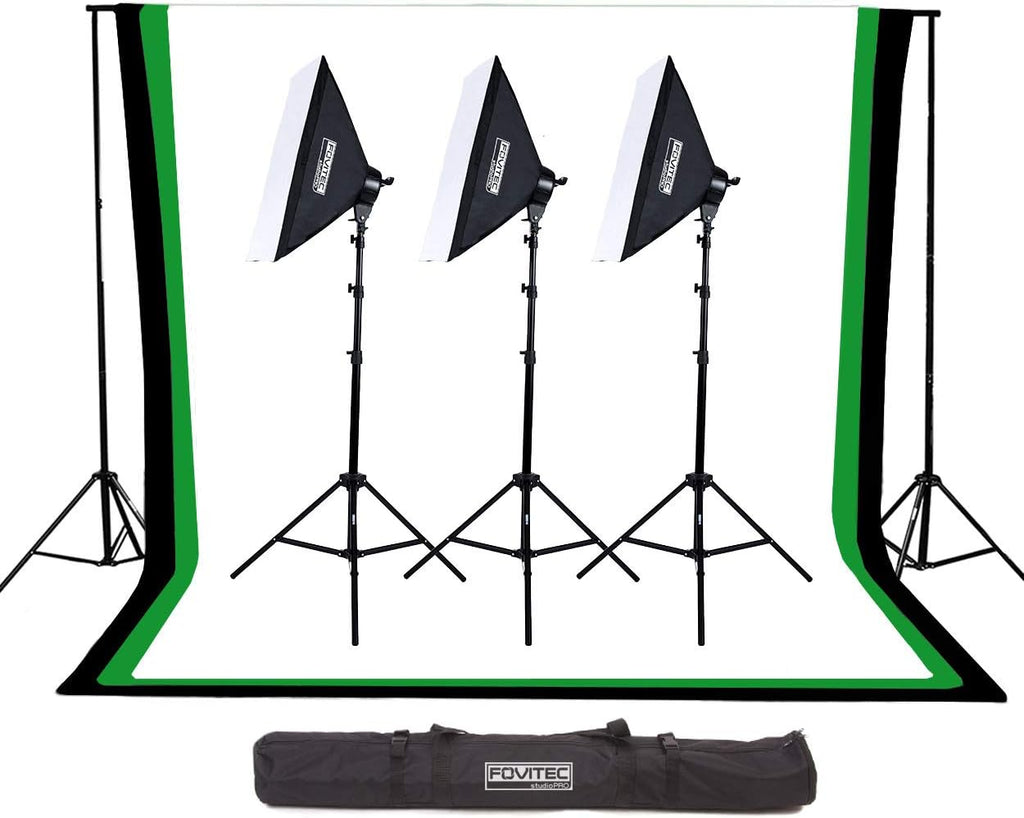 10'x12' Studio Lighting Kit with 3 Softbox Lights and Carrying Case V504381