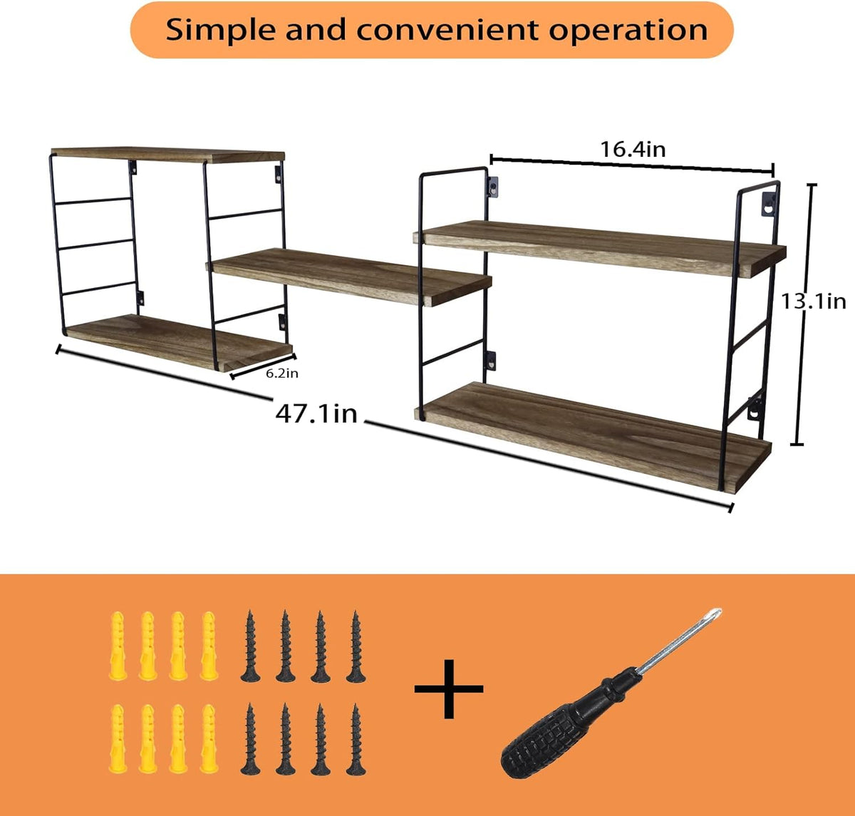 5 Boards Wall-Mounted Wooden Storage Shelves C136608