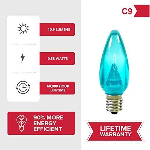 Teal C9 LED Christmas Light Bulbs X2018