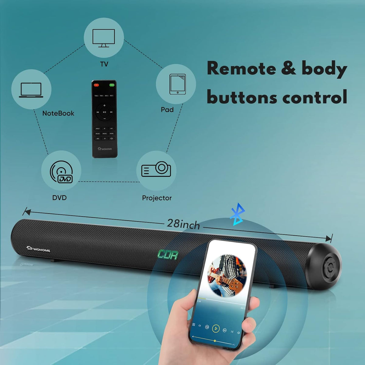 28-Inch 120W Sound Bar with Subwoofer and Wireless Bluetooth F168385