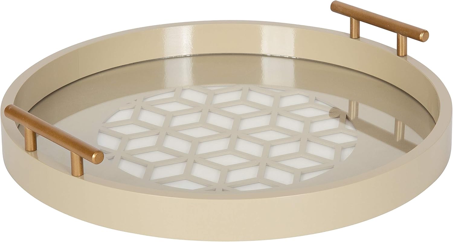 15.5 inch Sand Light Brown Round Decorative Tray L53205