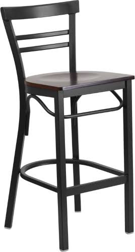 Black Ladder Back Metal Barstool with Walnut Wood Seat D195816