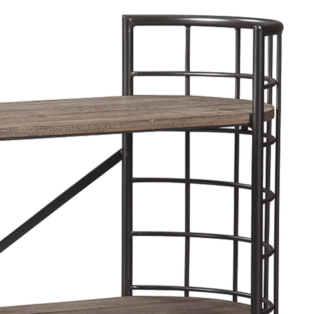 Brown and Black Wood and Metal Bookcase with 3 Open Shelves J328