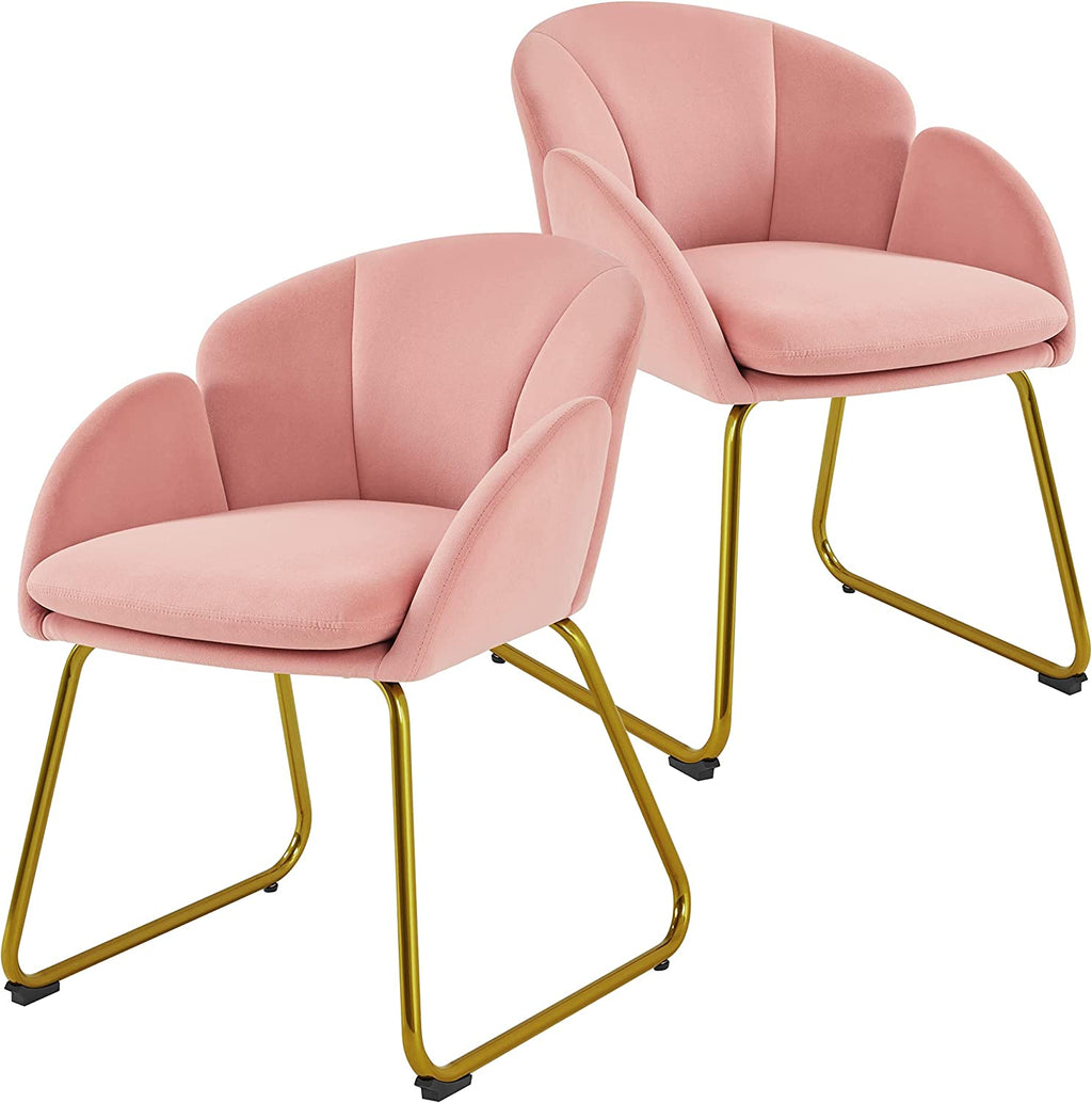 Flower Velvet Barrel Accent Chair with Golden Metal Legs, 2 Pieces K91061