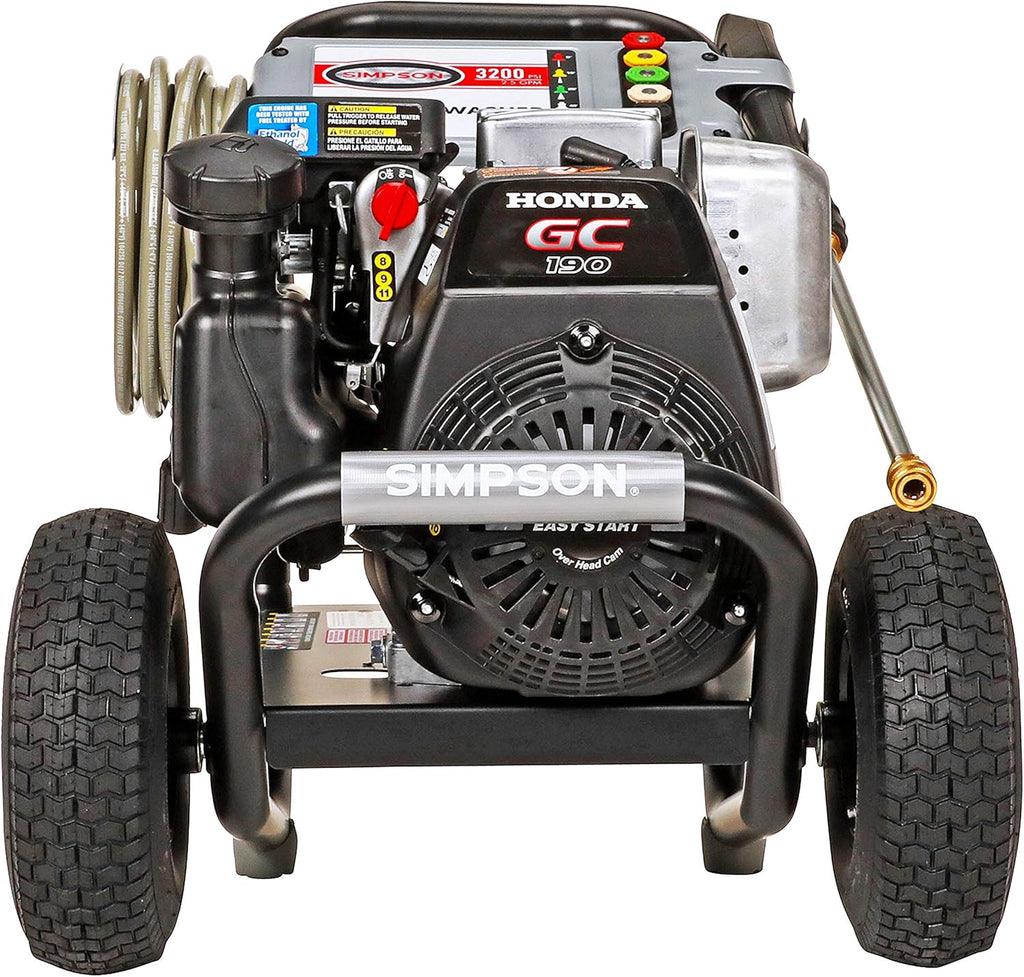 3200 PSI Gas Pressure Washer with Honda GC190, 2.5 GPM, 3/8" x 100' 4500 PSI Cold Water Hose W767518