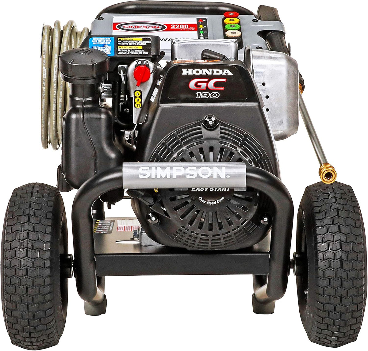 3200 PSI Gas Pressure Washer with Honda GC190, 2.5 GPM, 3/8" x 100' 4500 PSI Cold Water Hose W767518