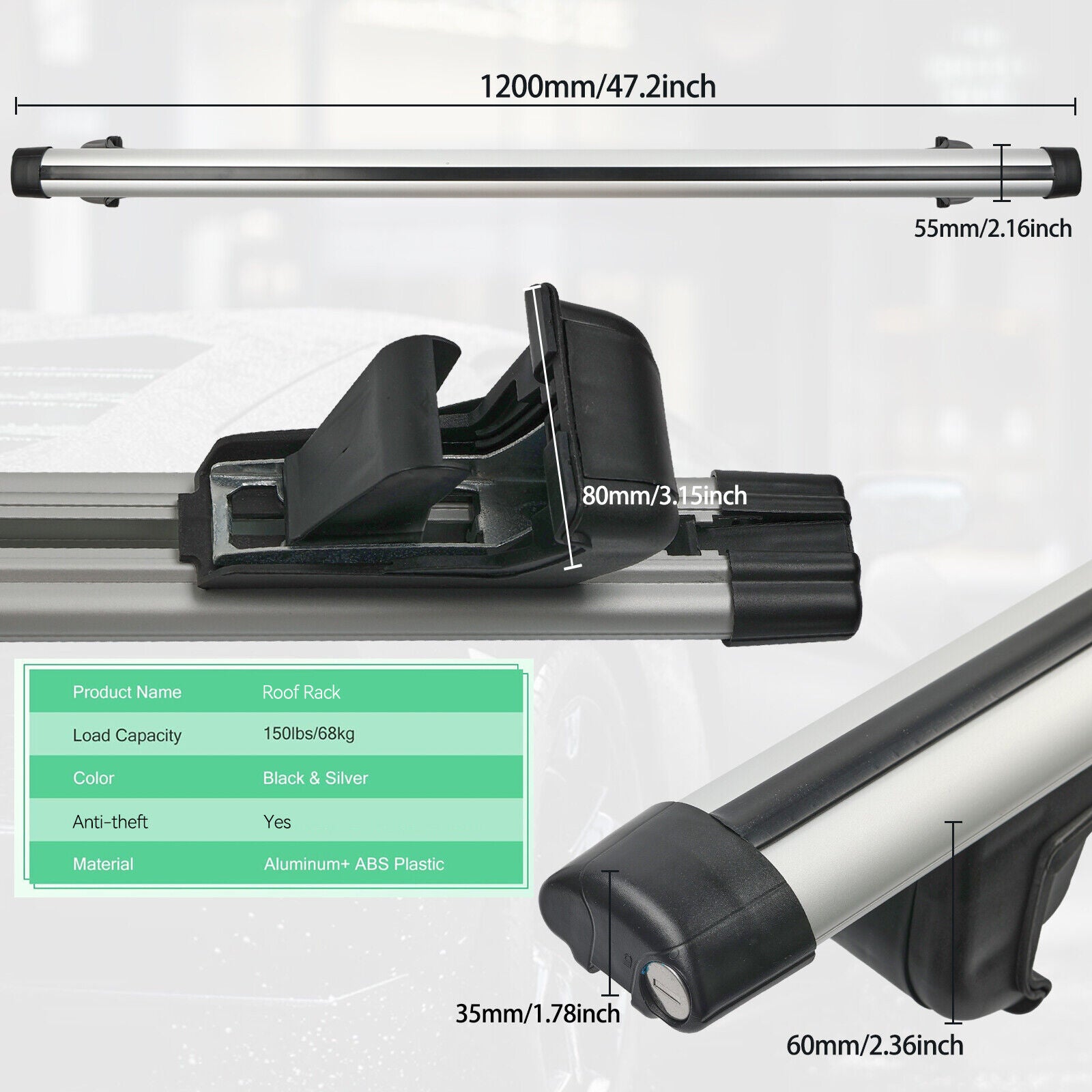 Aluminum Car Top Roof Rack Cross Bar Cargo Carrier Z516832