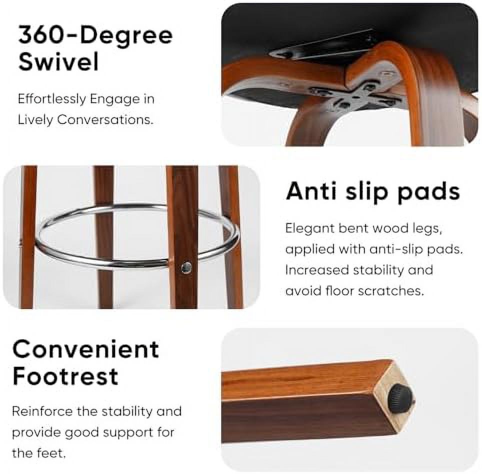 Swivel Barstools with Walnut Finish Wooden Back and Legs (Brown) N7353