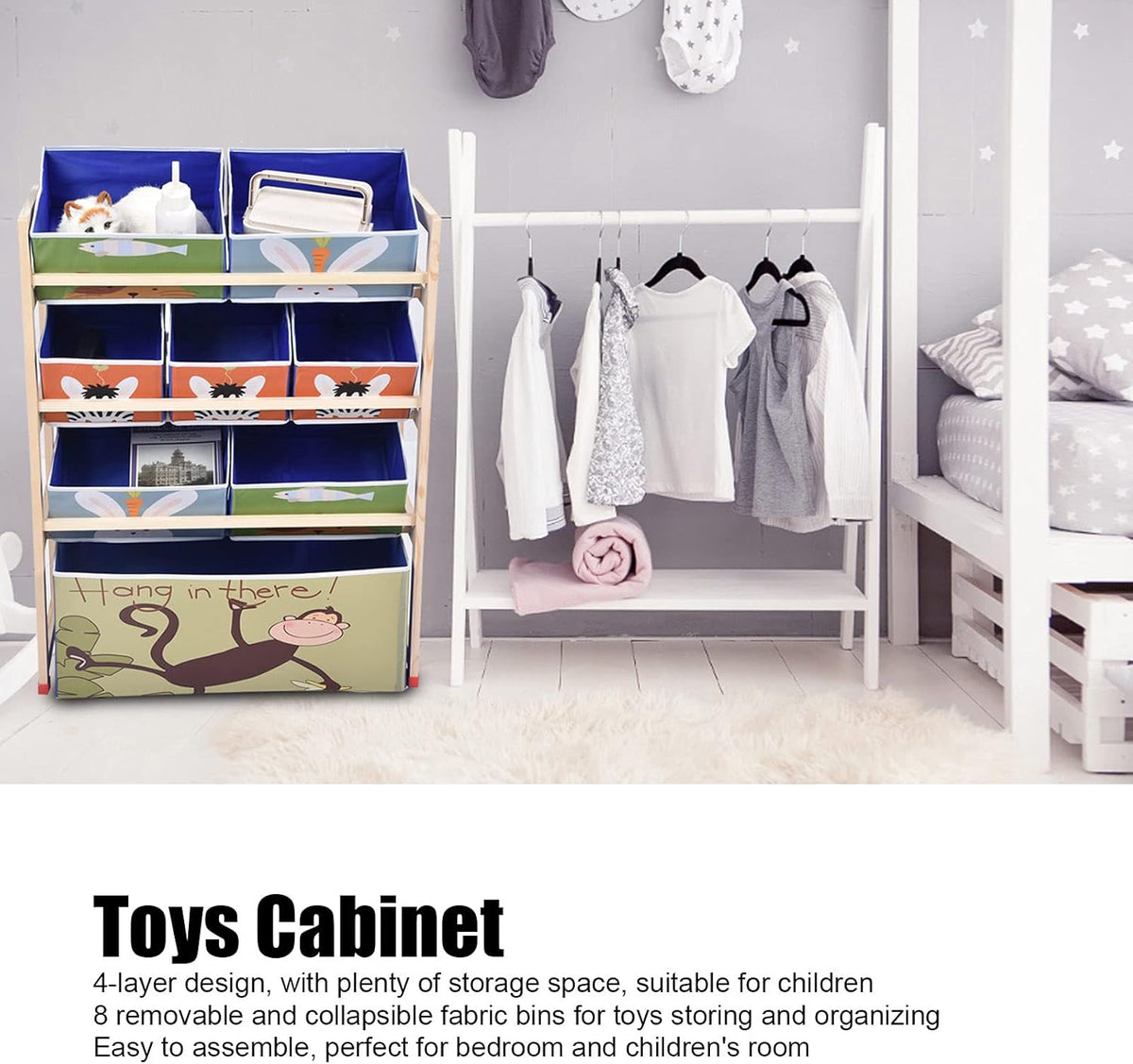 Toy Storage Cabinet with 8 Removable Fabric Bins X18585
