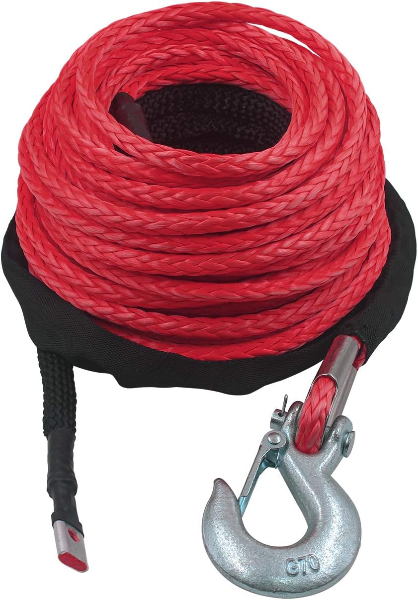 3/8 x 100 ft Synthetic Winch Rope with Hook and Protective Sleeve V28229