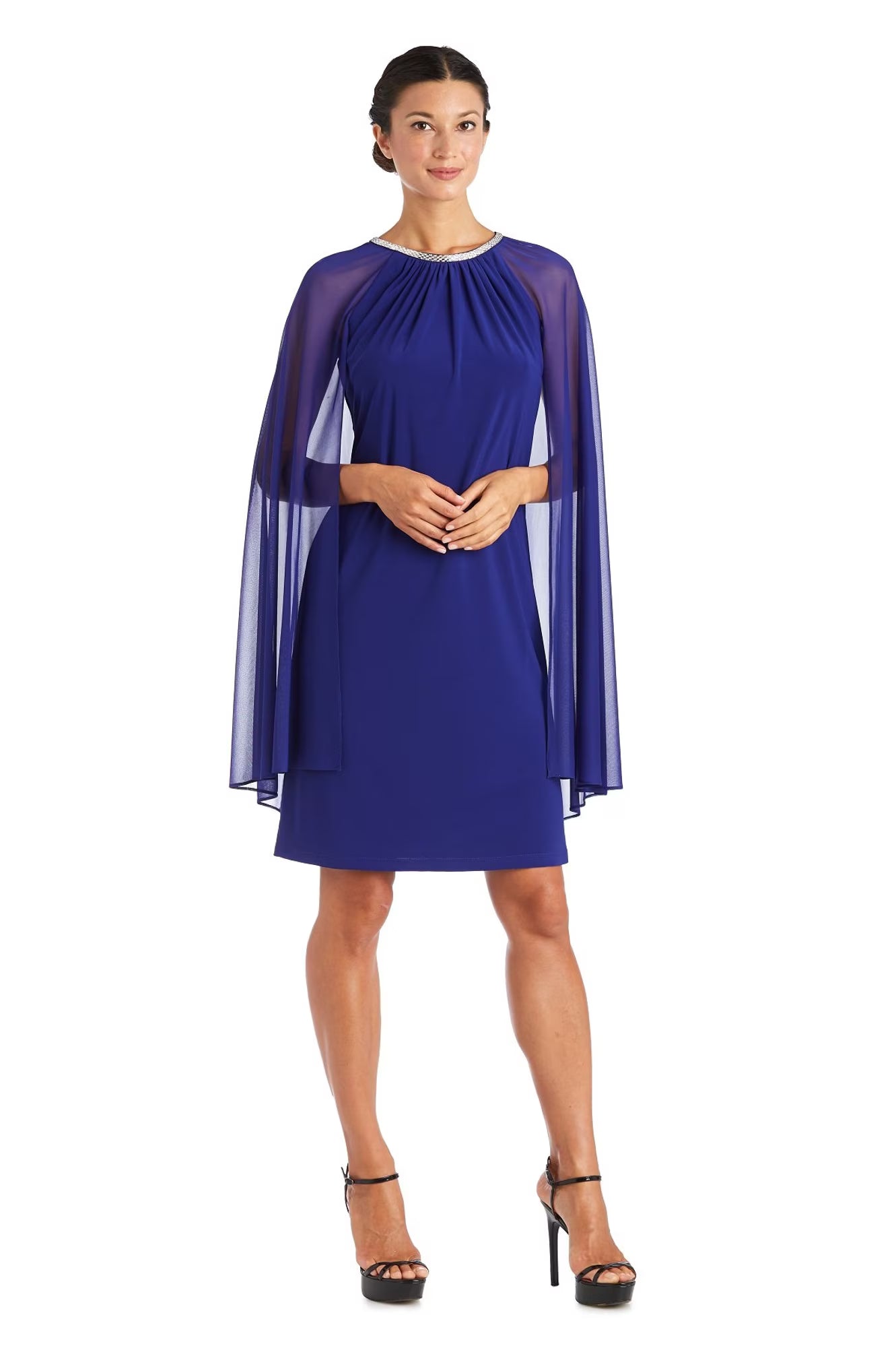 Chiffon Dress with Rhinestone Neckline and Sheer Capelet Z65622