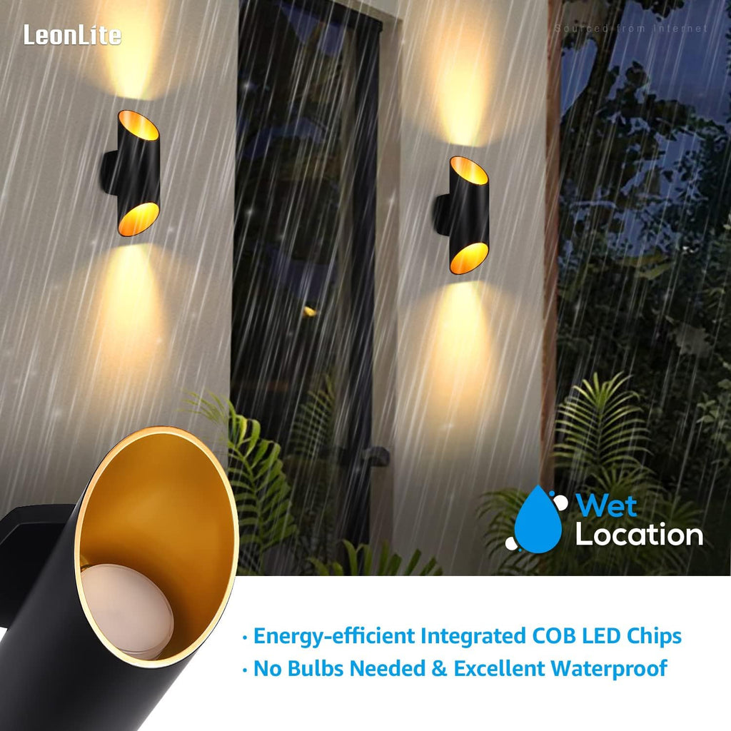Matte Black Aluminum and Gold Finish LED Wall Light, Pack of 2 V472