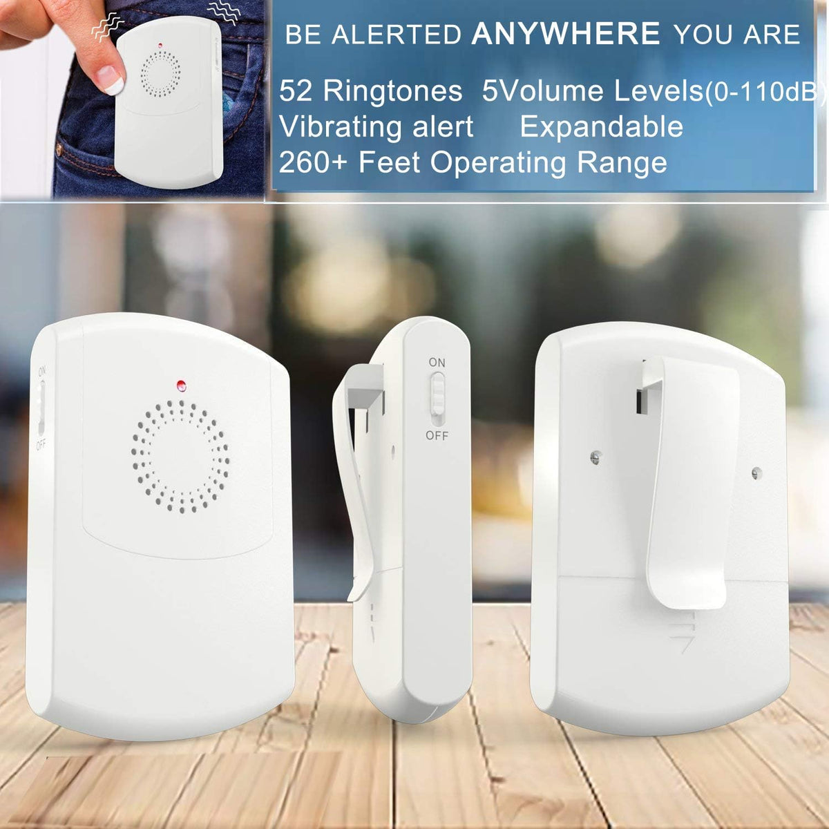 2 Portable Vibration Receiver + 3 Panic Button Wireless Caregiver Pager Q171898