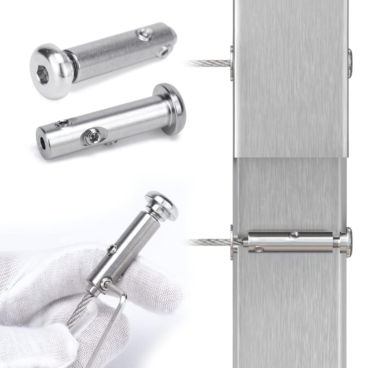 40Set Cable Railing Kit Invisible Swageless Turnbuckle Tensioner Terminal Hidden Round Head for 2x2 Metal Post Deck Stairs G17017
