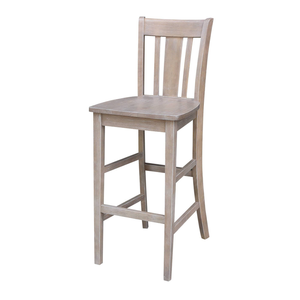 Washed Gray Taupe Round Pedestal Bar Height Table with 2 Bar Height Stools B567