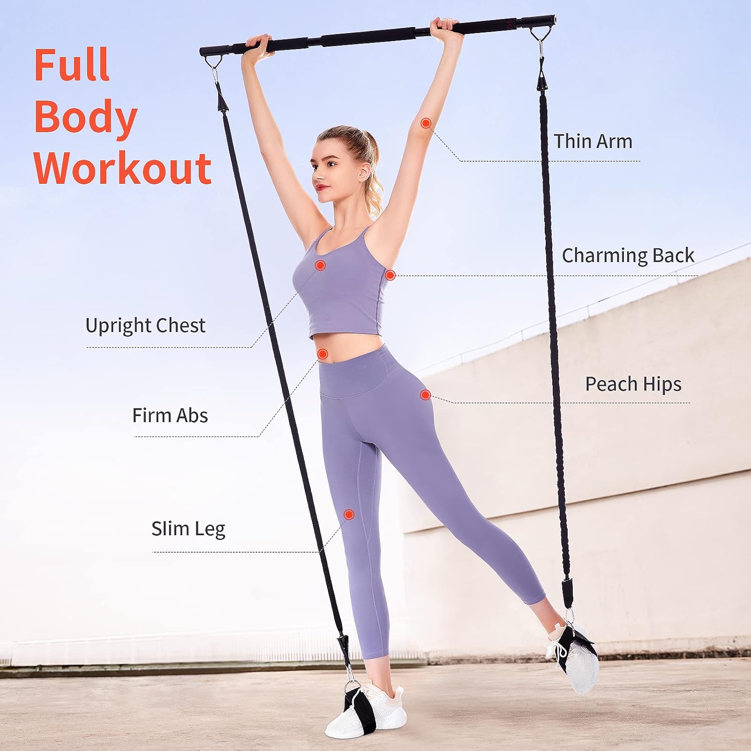 Resistance Band Bar with Easy Grip Foam, 43'' Length, Max Load 500lbs, Pack of 2 W676