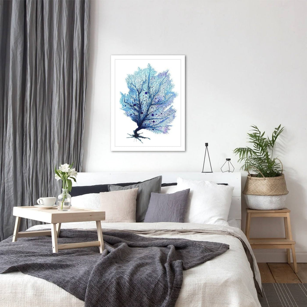 Blue Fan Coral Print in Black Frame V417