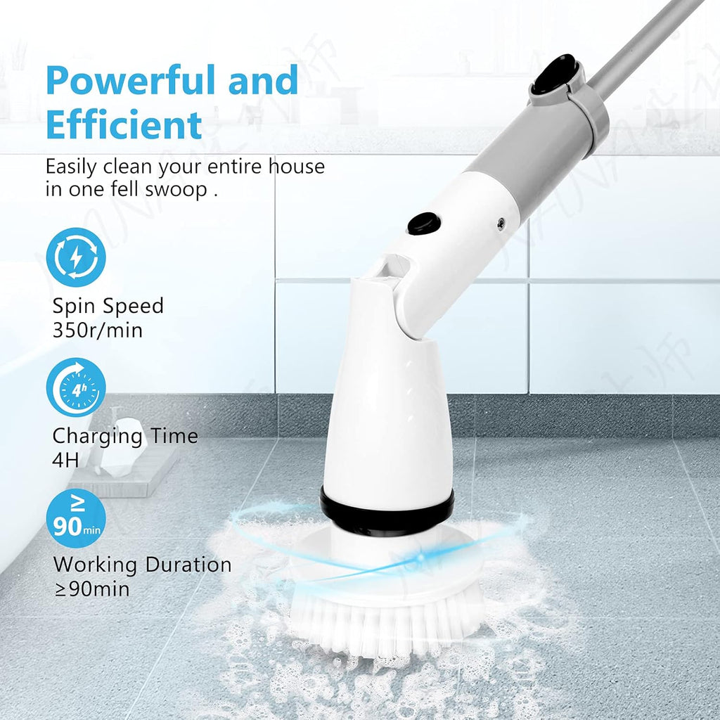 Electric Spin Scrubber with Adjustable Extension Handle & 4 Replaceable Brush Heads L848