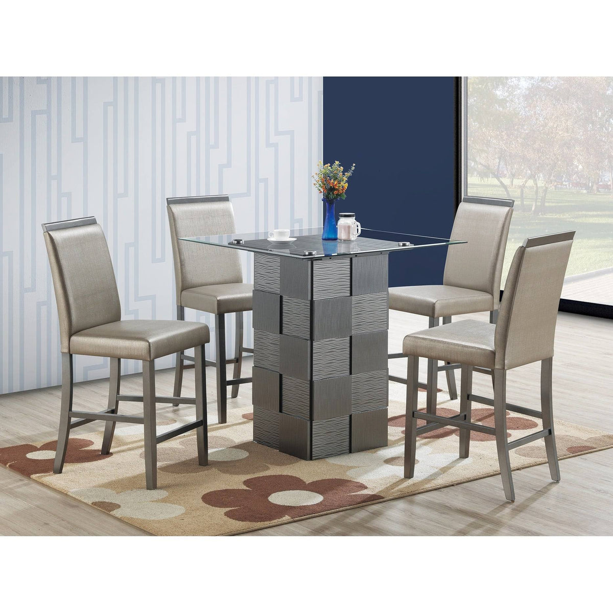 Silver Faux Leather and Wood Counter Height Chairs, Set of 2 R695839