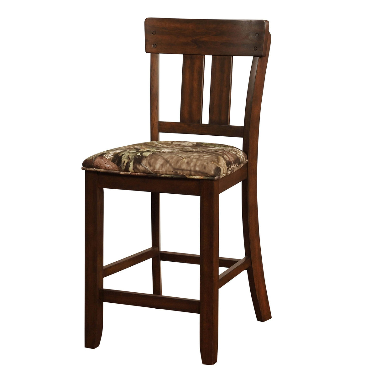 Green and Brown Wooden Counter Stool with Camouflage Fabric Seat H186705