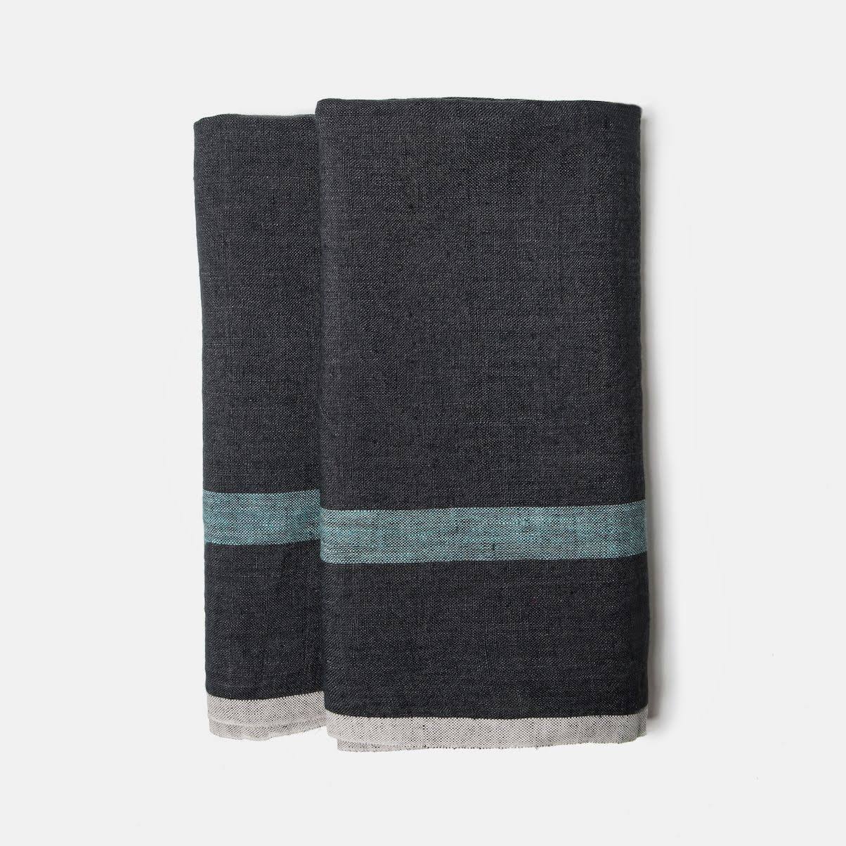 Charcoal/Aqua Laundered Linen Tea Towels, Set of 2 Y171