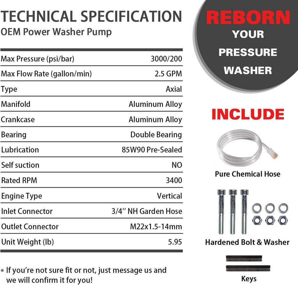 7/8 Shaft Vertical Pressure Washer Pump, 2600-3000 PSI @2.5 GPM U5719