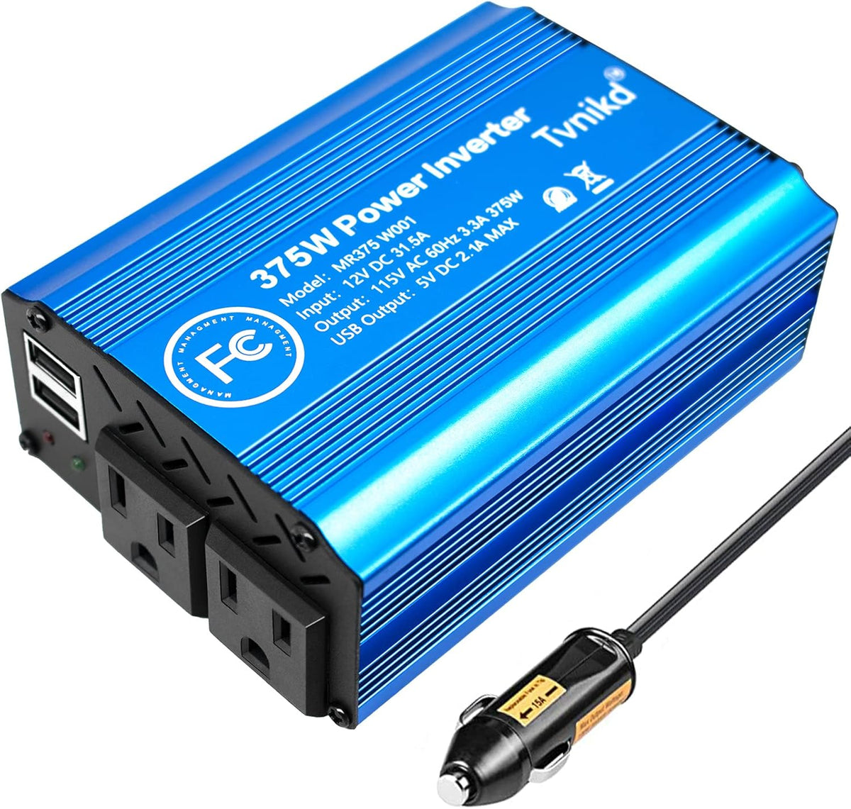 Car Power Inverter 375 W / Peak 750 W 12 V to 110 V DC to AC Power Converter with 2 AC & 2 USB Port Y5429