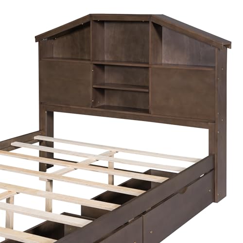 Grey Twin Size Solid Wood Canopy Daybed with 3 Storage Drawers V1205