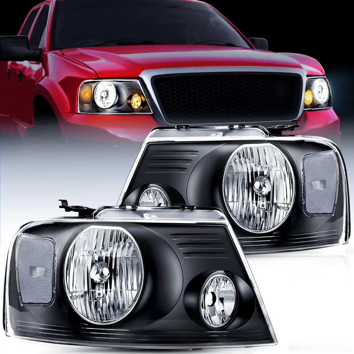 Chrome Housing Amber Reflector Headlight Assembly Replacement B529