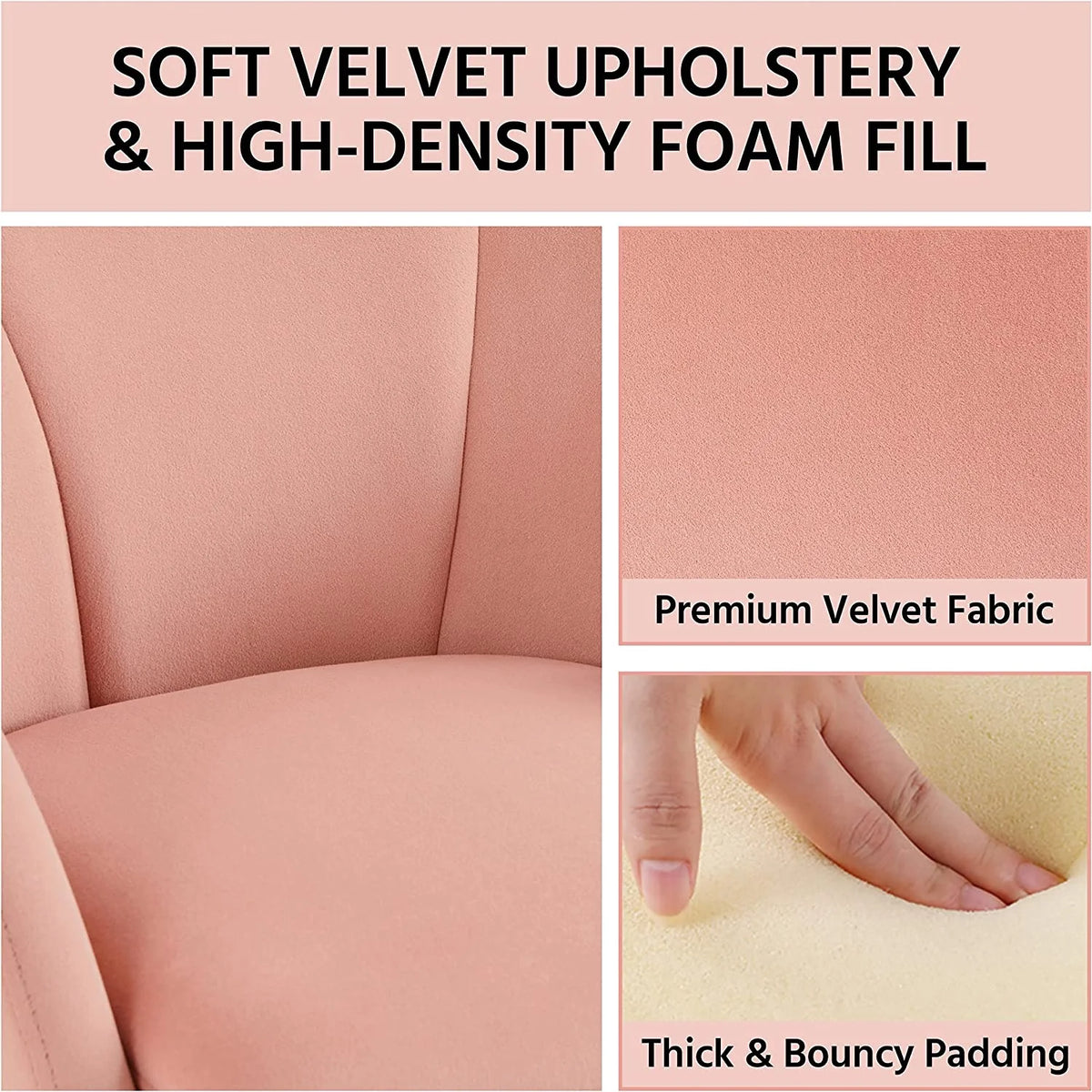 Flower Velvet Barrel Accent Chair with Golden Metal Legs, 2 Pieces K91061
