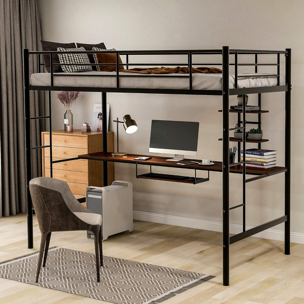Twin Low Bunk Bed with Slide and Ladder, Black D8526