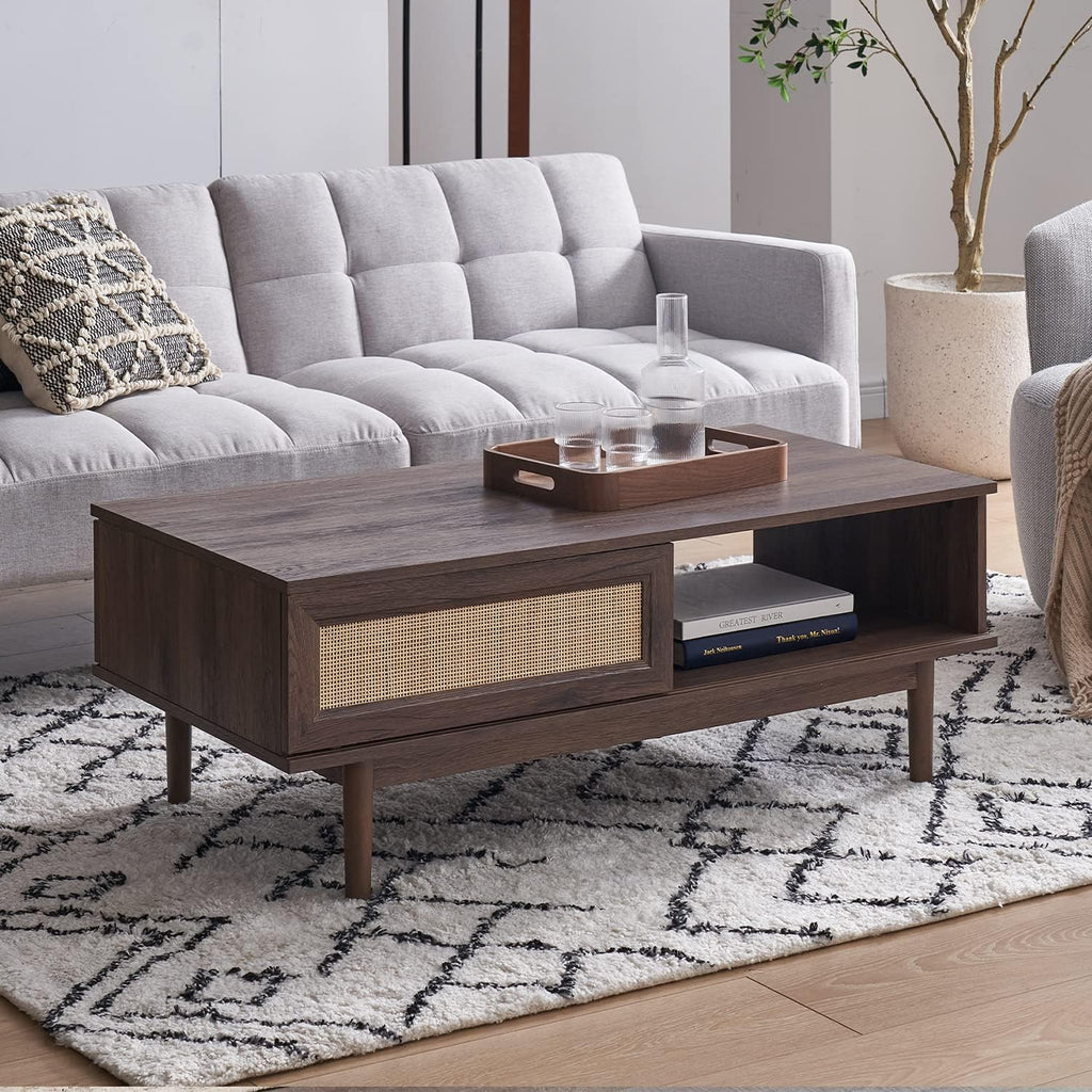 Rattan Cane Coffee Table with Sliding Doors J3884
