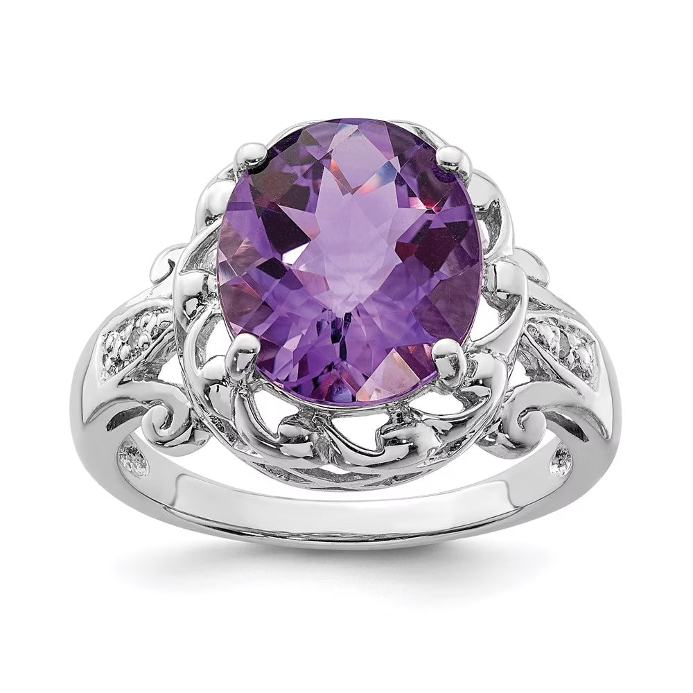 Oval Checker-Cut Amethyst & Diamond Ring I635208