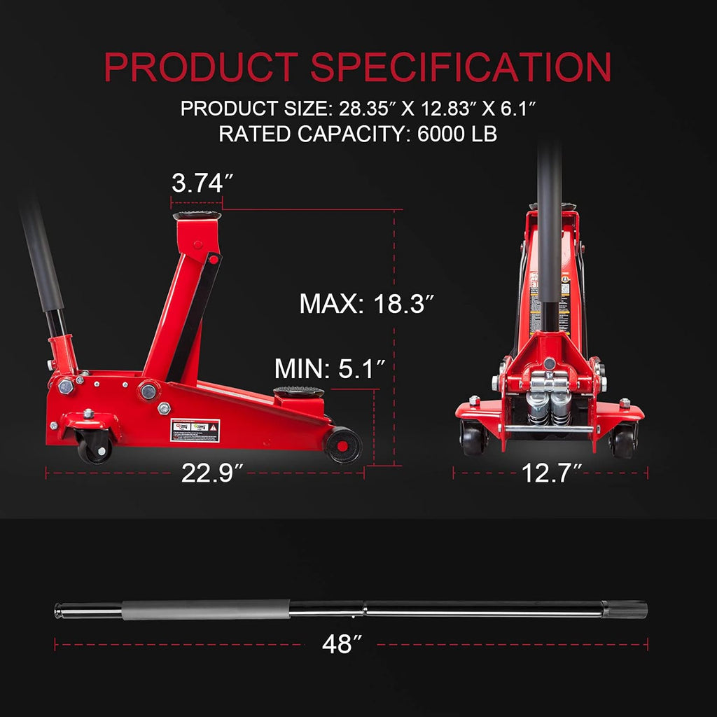 3 Ton Hydraulic Steel Floor Jack with Dual Piston Quick Lift Pump X31057