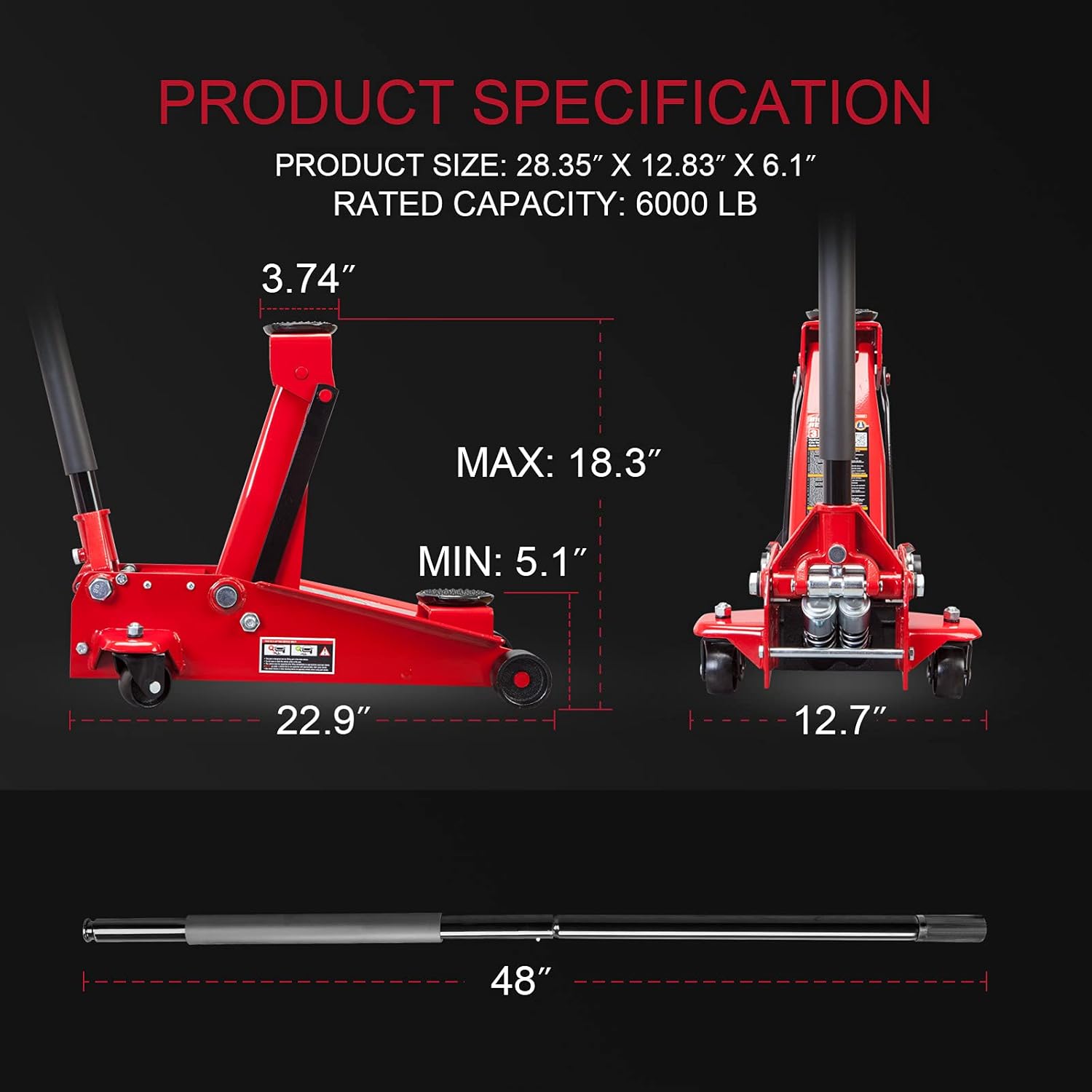 3 Ton Hydraulic Steel Floor Jack with Dual Piston Quick Lift Pump X31057