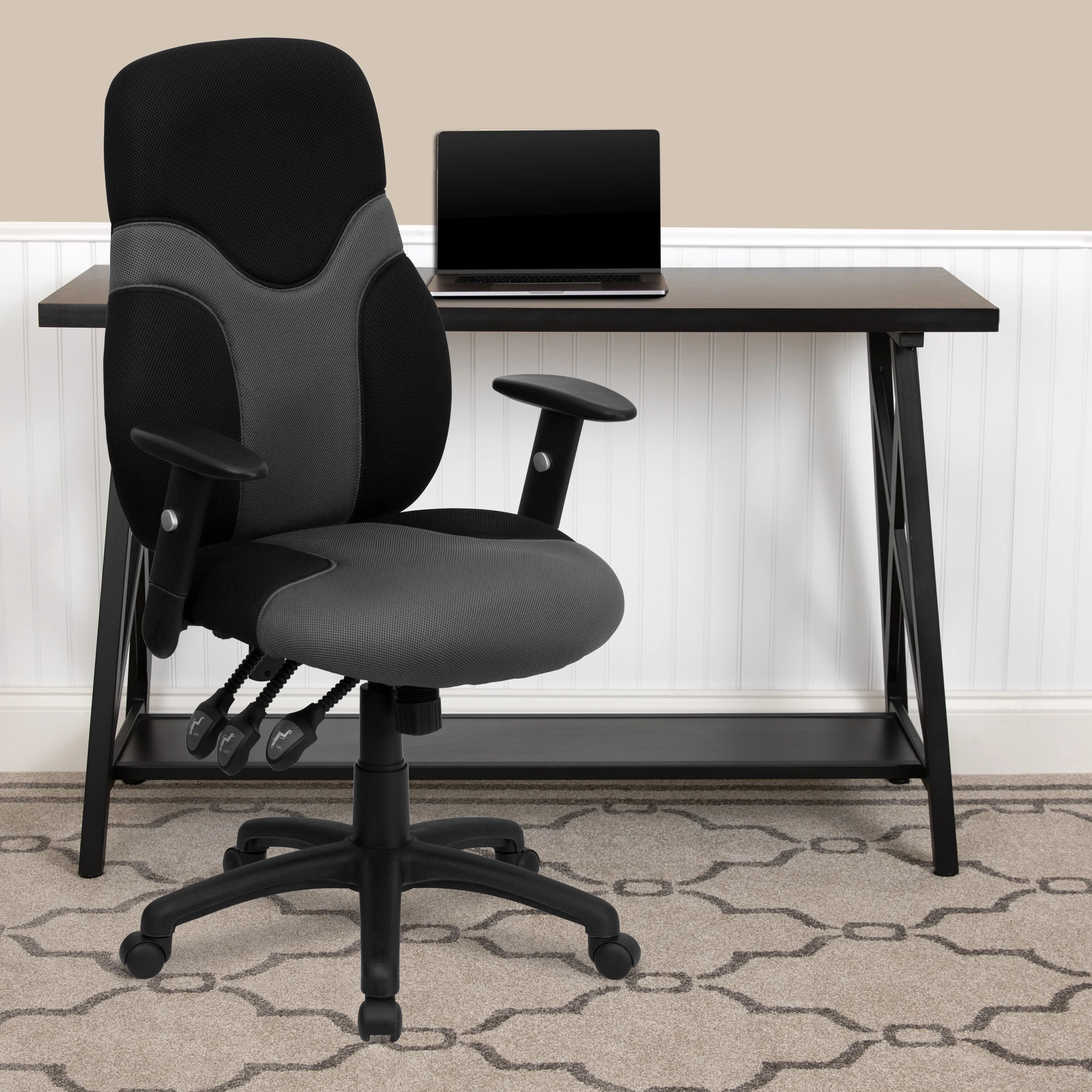 Black and Gray Mesh Swivel Task Office Chair with Adjustable Arms M231341