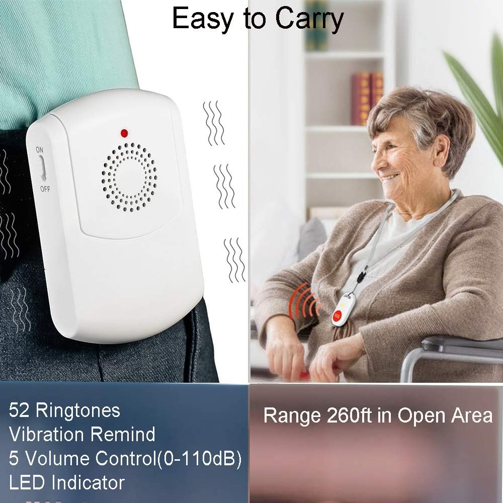 2 Portable Vibration Receiver + 3 Panic Button Wireless Caregiver Pager Q171898
