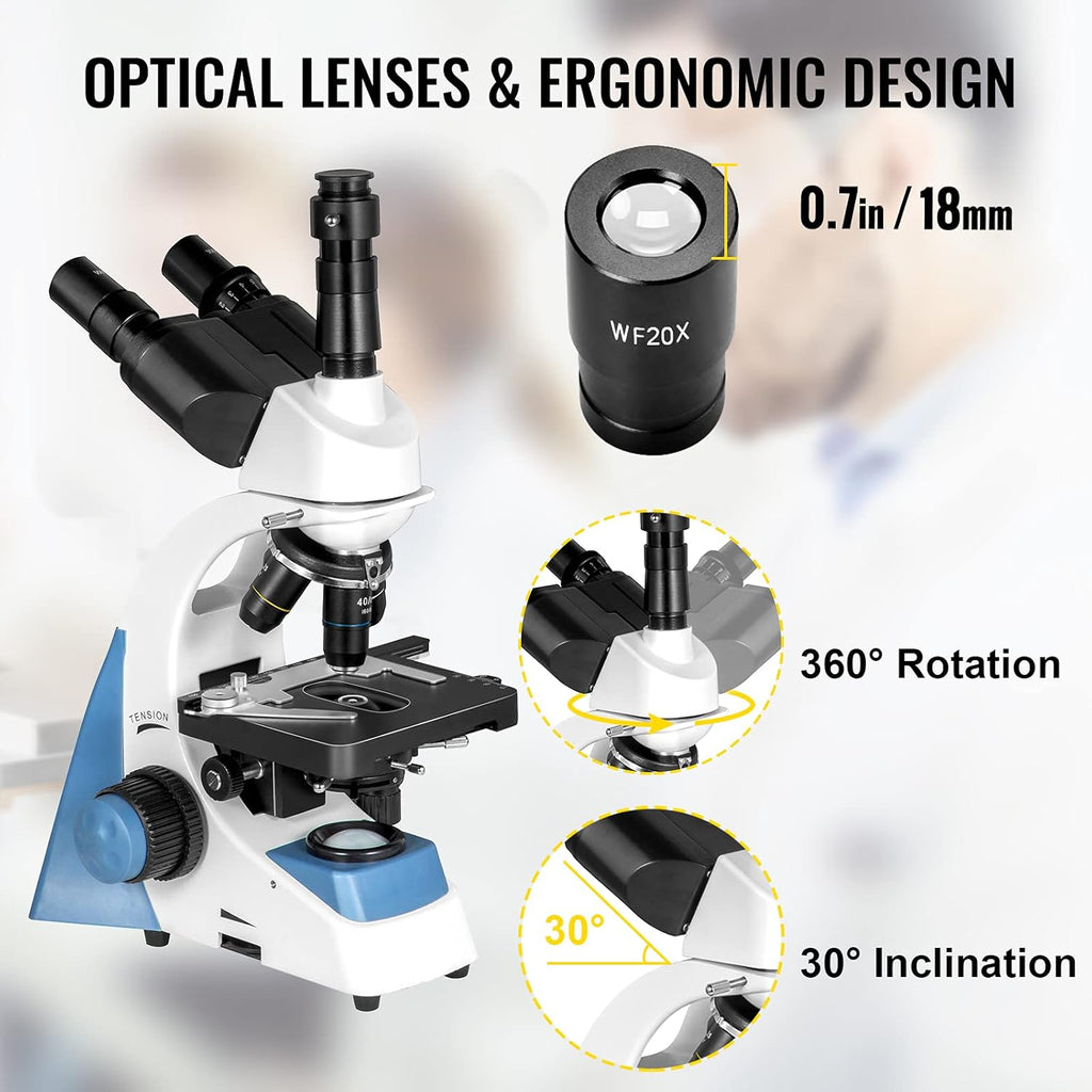 Trinocular Compound Microscope 40X-1000X Magnification LED Light Mechanical Stage Q81272