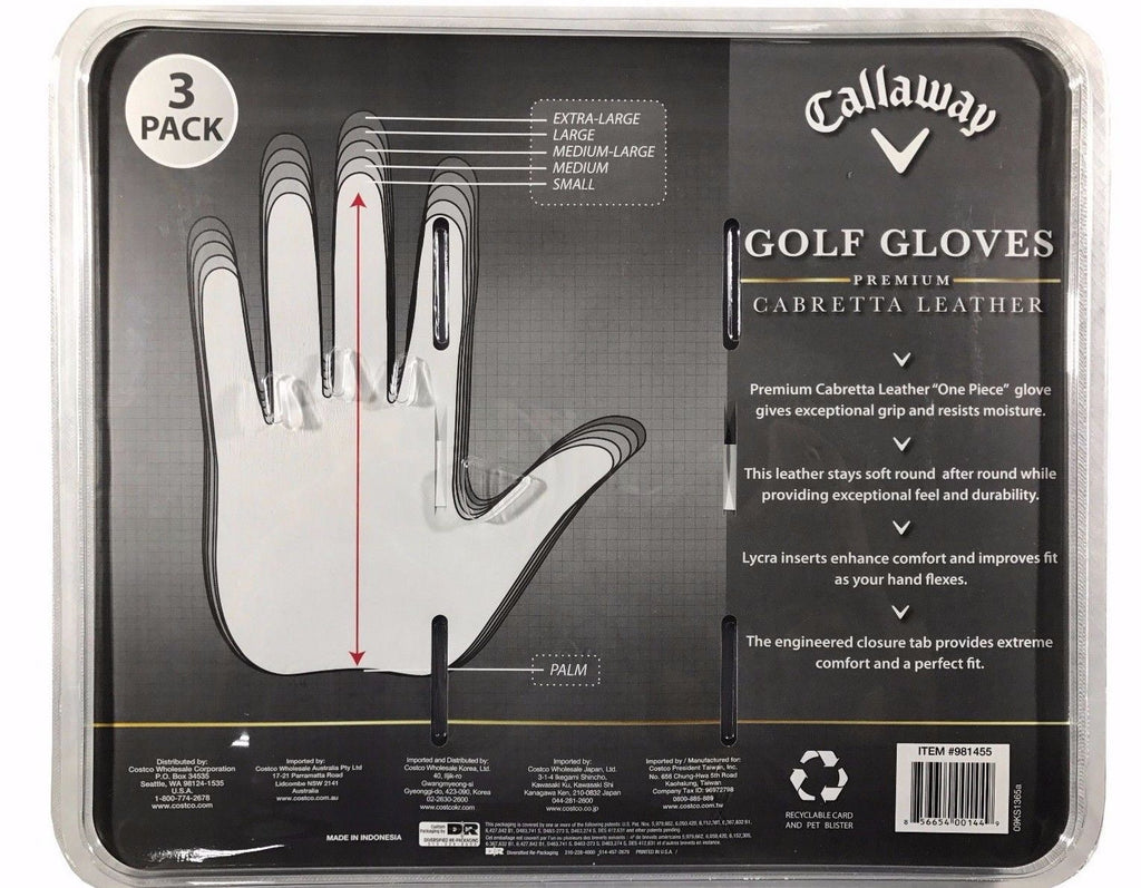 3 Pack Left Hand Cabretta Leather Golf Gloves C2180