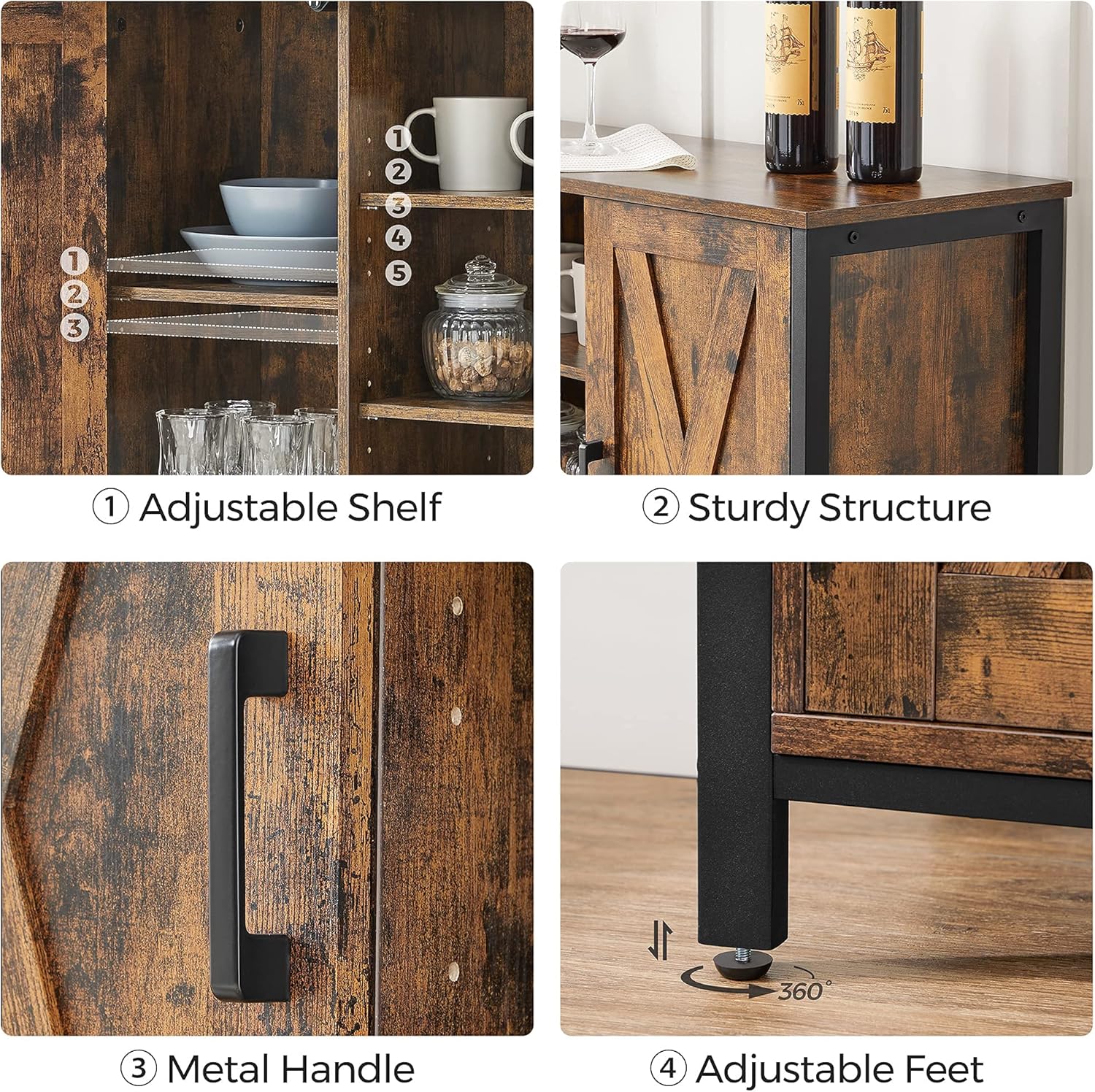 Rustic Brown and Black Buffet Cabinet with Barn Doors G39691