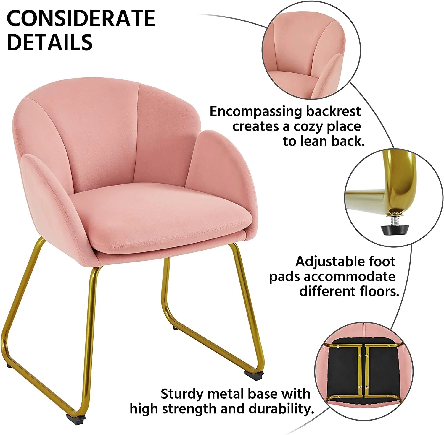 Flower Velvet Barrel Accent Chair with Golden Metal Legs, 2 Pieces K91061