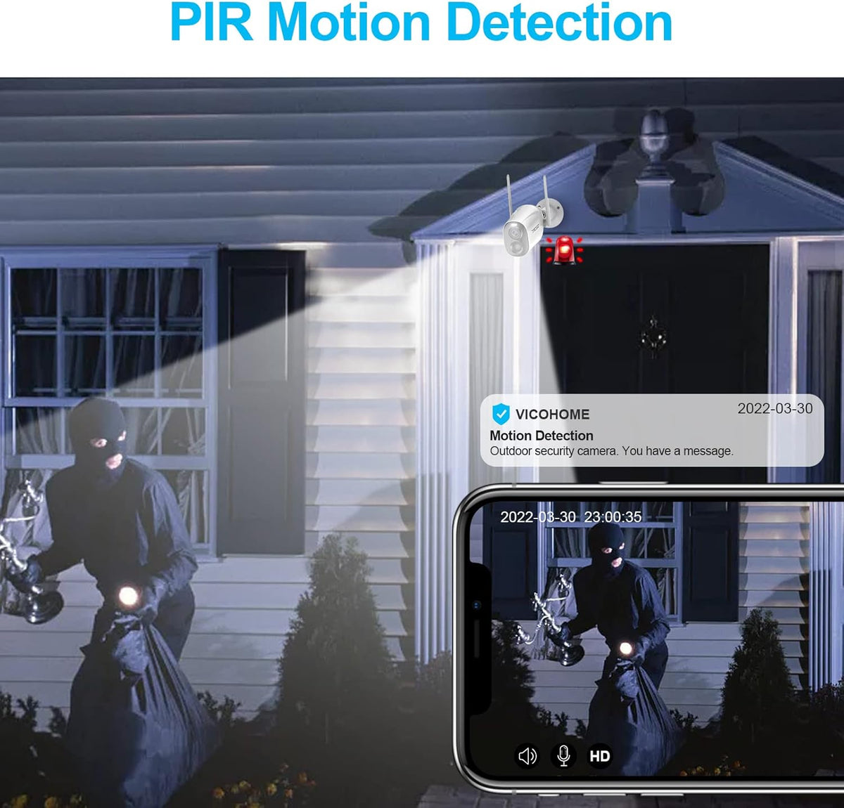 Wireless Outdoor Security Camera, 1080P WiFi, Color Night Vision, Motion Detection, Waterproof W65286